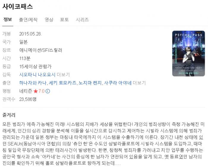 사이코 패스 - The Movie 2015 (극장판 FHD)