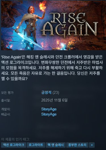 [한글 번역 무설치] 핵앤슬래시 로그라이크 액션 라이즈어게인 Rise.Again.Early.Access