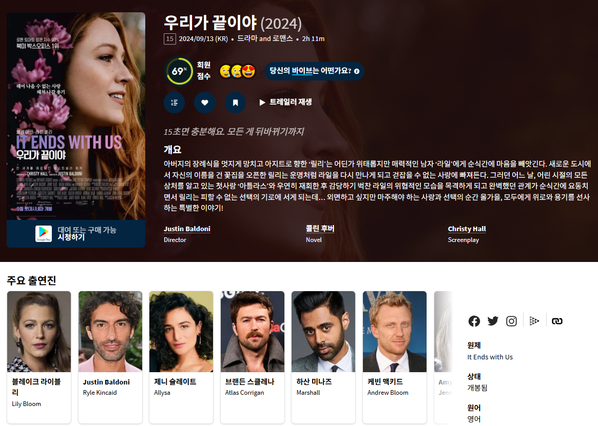 블레이크 라이블리 잘 빠진 로맨스 [우리가 끝이..