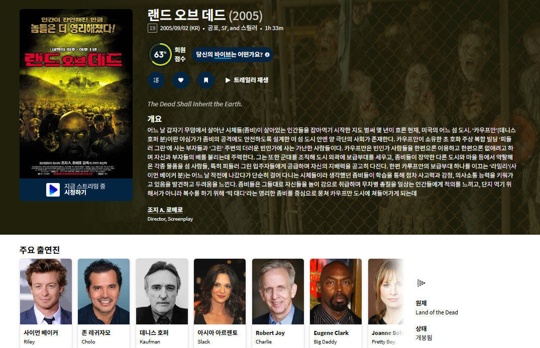 좀비 영화의 거장 조지 로메로 감독 [랜드 오브..