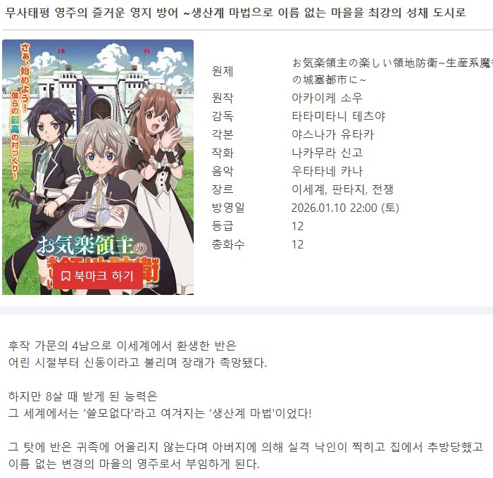 무사태평 영주의 즐거운 영지 방어 (Okiraku Ryoushu no Tanoshii Ryouchi Bouei)