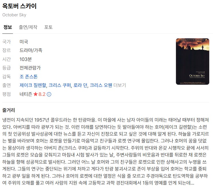 옥토버 스카이 (October Sky, 1999)