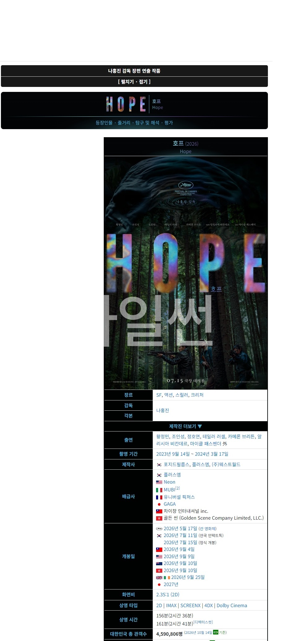 호rㅇ정민 조ㅇiㄴ성 H O P E. 2026 (제79회 칸 영화제 초청작)
